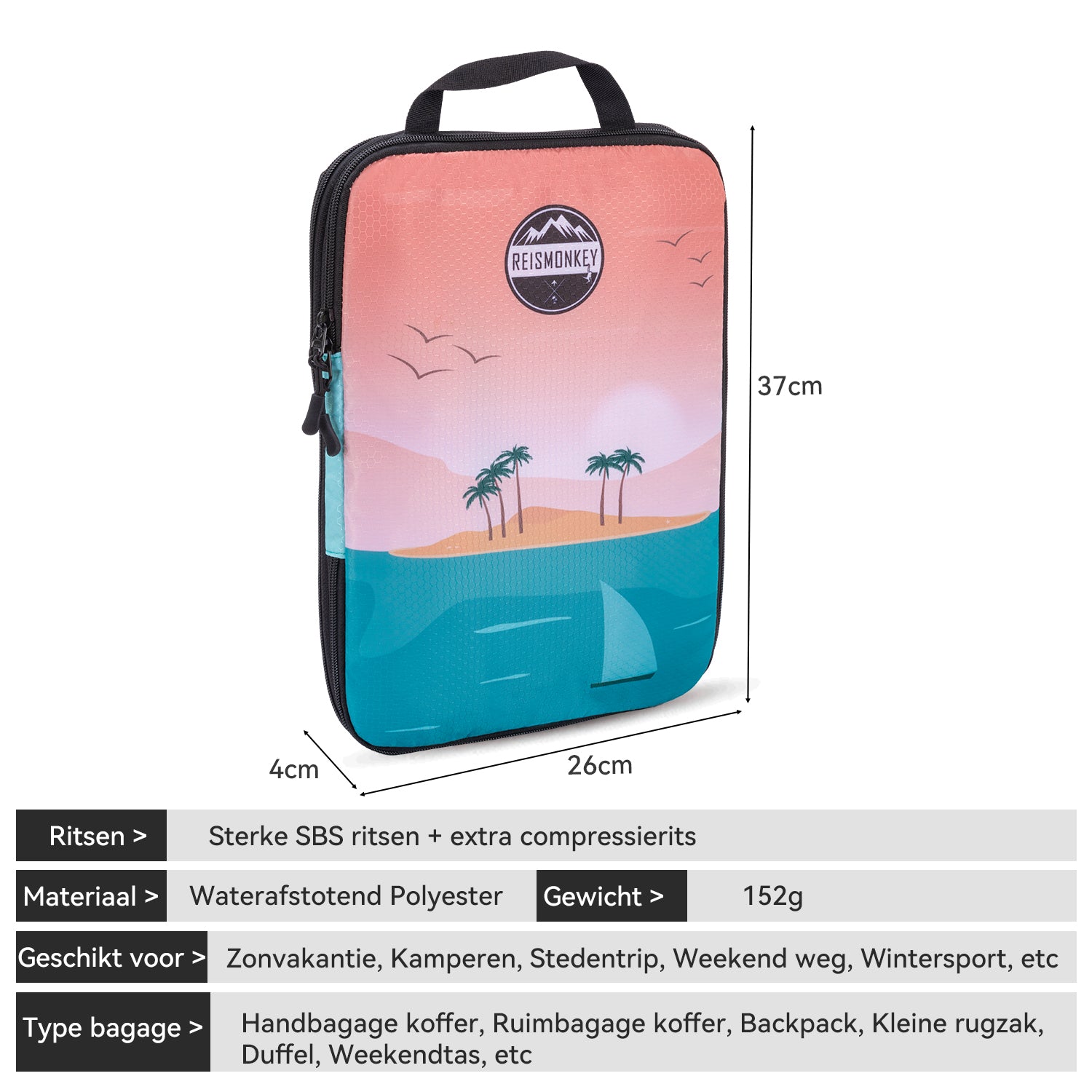 Verpakkingskubussen met compressie voor koffer en rugzak met verpakkingszak, Midnight Escape Zwart, 7-pcs Verpakkingskubussen met compressie voor koffer en rugzak met verpakkingszak, Midnight Escape Zwart, 7-pcs